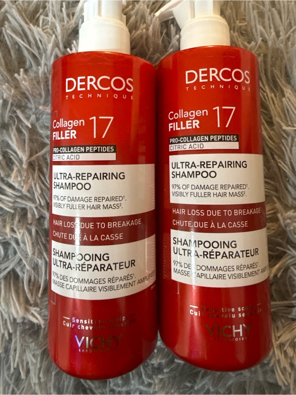 Vichy Dercos Collagen Filler 17 Ultra-Repairing Shampoo - pack of 2